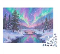 Aurora boreale, neve, ponte e acqua che scorre1000 Pezzi Impossibili Per Adulti, Giochi, Regali, Sfide Per BambiniStile pittura a olio38x26cm/1000pcs