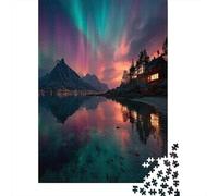 Aurora boreale verde e viola Jigsaw Puzzle 70x50cm/1000pcs Adulti Riflesso nei fiordi Puzzle Gioco EduGattoivo Decorazioni Per La Casa