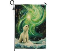 Aurora Borealis - Bandiere da giardino con orso polare, 30,5 x 45,7 cm, double face, decorazione per esterni, divertente bandiera in tela con animali in stile cartone animato, strana e divertente