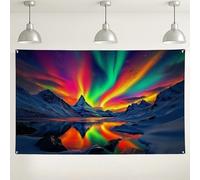 Aurora Borealis - Sfondo fotografico da parete, sfondo fotografico colorato con riflessi di montagna, decorazione scenica per interni ed esterni, per feste invernali nel paese delle meraviglie 180 x