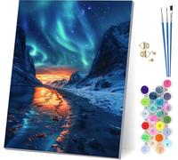 Aurora Dipingere con i Numeri Adulti con Telaio, Dipingere con i Numeri Cielo Stellato, Fai da te Paint by Numbers Kits con 3 Pennelli e Pigmento Acrilico, pour Decorazioni Casa Regalo 40x50cm 7-9434