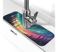 Aurora Forest Starry Lake Reflection Tappetino per rubinetto per lavello da cucina, tappetino super assorbente, tappetino per lavello da cucina, bagno, bar, decorazione regalo (38,1 x 14 cm)