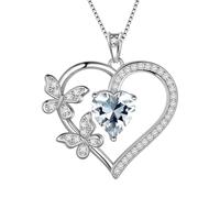 Aurora Lacrime Amore Cuore Farfalla Collane In Argento Sterling 925 Farfalle Birthstone Cuore Ciondolo Collana Cristallo Gioielli per Donne e Ragazze DP0377, Cristallo