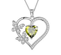 Aurora Lacrime Amore Cuore Farfalla Collane In Argento Sterling 925 Farfalle Birthstone Cuore Ciondolo Collana Cristallo Gioielli per Donne e Ragazze DP0377, Cristallo