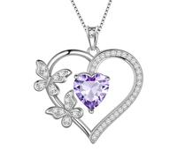 Aurora Lacrime Amore Cuore Farfalla Collane In Argento Sterling 925 Farfalle Birthstone Cuore Ciondolo Collana Cristallo Gioielli per Donne e Ragazze DP0377, Cristallo
