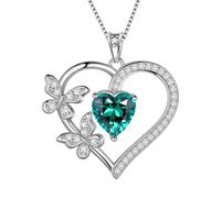Aurora Lacrime Amore Cuore Farfalla Collane In Argento Sterling 925 Farfalle Birthstone Cuore Ciondolo Collana Cristallo Gioielli per Donne e Ragazze DP0377, Cristallo