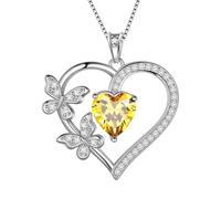 Aurora Lacrime Amore Cuore Farfalla Collane In Argento Sterling 925 Farfalle Birthstone Cuore Ciondolo Collana Cristallo Gioielli per Donne e Ragazze DP0377, Cristallo