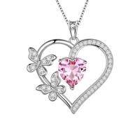 Aurora Lacrime Amore Cuore Farfalla Collane In Argento Sterling 925 Farfalle Birthstone Cuore Ciondolo Collana Cristallo Gioielli per Donne e Ragazze DP0377, Cristallo