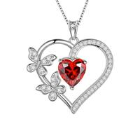 Aurora Lacrime Amore Cuore Farfalla Collane In Argento Sterling 925 Farfalle Birthstone Cuore Ciondolo Collana Cristallo Gioielli per Donne e Ragazze DP0377, Cristallo