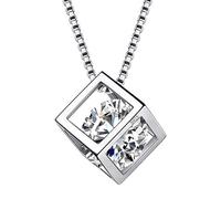 Aurora lacrime ciondolo portafortuna peridoto CZ piazza pendente collana compleanno regali per donne ragazze 45 cm e Argento, colore: April, cod. DP0028W-EU