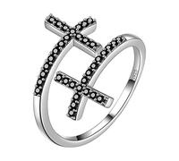 Aurora Lacrime Cross/Star of David Anelli regolabili 925 Sterling Silver Mystic Rainbow Topaz Stars Hexagon Open Ring Gioielli per uomini e donne, Argento,