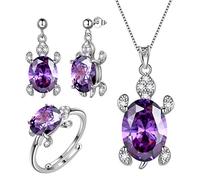 Aurora Lacrime Turtle Collana/Orecchini/Anelli/Braccialetti/Gioielli Set Argento 925 con Animali Birthstone Gioielli Regalo per Donne e Ragazze e Set