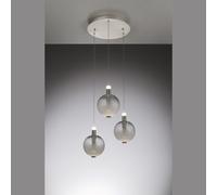 AURORA - lampada a sospensione rotonda, tubo nichel satinato con 3 vetri bianco 30W 2550LM 3000K, ø 40cm dimmerabile