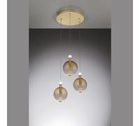 AURORA - lampada a sospensione rotonda, tubo oro satinato con 3 vetri ambra, 30W 2550LM 3000K, ø 40cm dimmerabile