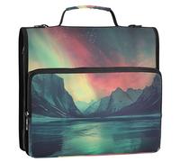 Aurora Lights Mountain Landscape - Raccoglitore con cerniera da 3,8 cm, con 3 anelli, con tracolla e custodia