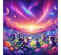 Aurora Meadow Diamond Painting Kit for Adults,5D Round Full Drill Landscape Animals Diamond Art Kits,DIY Crystal Embroidery Gem Art Picture Craft for Living Room Home Decor 90x90 cm