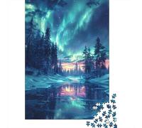 Aurora Prompt1 1000 Pieces Northern Lights Jigsaw for Adults Paper Educational Aurora Prompt2 Night Scenery Puzzle for Brain Training Decor 52x38cm/1000pcs