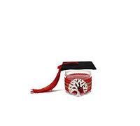 Aurora Store 24x Barattolo RICORDO Laurea bomboniera Albero della Vita Tappo Tocco Laurea Vellutato per Confetti H.6 X 5,5 X 5,5 cm Rossocon Coccinella e Merletto