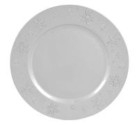 Aurora Store 6 Sottopiatti Bordo Fiocchi di neve ARGENTO SILVER in plastica Rigida Bordo Liscio Tondo 33 cm Natale cenone sotto Piatto Natalizio Capodanno Natale Cena Aperitivo