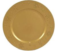 Aurora Store 6 Sottopiatti Bordo Fiocchi di Neve Oro Bordo Liscio Tondo 33 cm Natale cenone sotto Piatto Natalizio Capodanno Natale Cena Aperitivo
