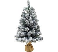 Aurora Store Alberello di Natale Pinetto Innevato 65 cm - Albero di Natale Piccolo 60 Rami con Sacco in Juta Base Solida da Tavolo, scrivania, davanzale