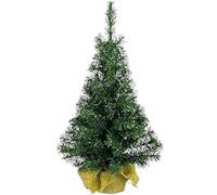 Aurora Store Alberetto di Natale Pinetto 45 cm con LUCI- Albero di Natale Piccolo 50 Rami Ø 25cm Ignifugo con Sacco in Juta Base Solida da Tavolo, scrivania, davanzale