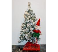 Aurora Store Albero di Natale INNEVATO con LUCI e Pupazzo Elfo GIULLARE Natale Completo, 45/60/90 cm, Alberello Verde Abete Germogliato Bianco con Incorporato CAPANNA E NATIVITA' (45 cm)