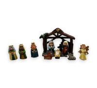 Aurora Store Capanna con Natività Regalo Bambini Baby statuine miniature da 4 cm IN RESINA 9 personaggi Presepe per Bambini in miniatura COLORI TENUI ORO 23,5x5x13cm