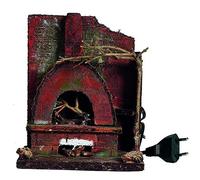 Aurora Store Forno in Mattoni con Luce Rossa tremolante Effetto Fuoco Roccia Rossa Presepe Napoletano Artigianale - 14 x 10 x h.17cm