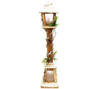 Aurora Store Lampione Natalizio in Legno h. 61 cm Bianco innevato con Luci LED Base 12x12cm Alimentazione a Batteria Decorazione Natalizia Babbo Natale