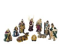 Aurora Store Natività 11 pz da h. 20 cm Tradizionale con RE Magi Colori Classici Presepe Statuine in Resina con 11 soggetti Personaggi da 20 cm Sacra Famiglia Asinello Bue pastori Angelo