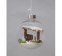 Aurora Store Pallina Trasparente con Natività all'Interno Ø 13 cm Sfera Rotonda in Plastica per Addobbi Natalizi Albero di Natale Decorazione Pendente Appendino Statuine con Mini Capanna Completa