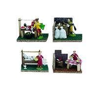 Aurora Store Set 4 pz Ambientazione Casolare con Statue Presepe Mestieri banco del Mercato Bancarella di Natale Napoletano Statuine Pastori in Resina Personaggi 14 x 8 x h. 10cm