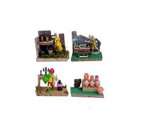 Aurora Store Set 4 pz Ambientazione Casolare con Statue Presepe Mestieri Bottega del Vino Bancarella del Falegname Natale Napoletano Statuine Pastori in Resina 14 x 8 x h. 10cm Negozi