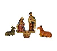 Aurora Store Set Mini Natività 5 pz da h. 5 cm Presepe Statuine in Resina con 5 soggetti Personaggi da 5 cm Sacra Famiglia Giuseppe Maria Gesù Bambino Asinello Bue