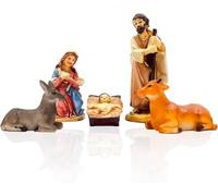 Aurora Store Set Mini Natività 5 pz da h. 9 cm Presepe Statuine in Resina Classica con 5 soggetti Personaggi Giuseppe Maria Gesù Bambino Asinello Bue Sacra famiglia