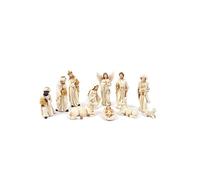 Aurora Store Set Natività 11 Soggetti in Ceramica Bianca Colori Chiari BIANCO ORO da h. 12 cm Personaggi Presepe Statuine Sacra Famiglia Giuseppe Maria Gesù Bambino Santi Re magi Cammello