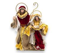 Aurora Store Set Natività Artigianale in Stoffa Tessuto ROSSO e ORO Ricamata a mano Presepe Statuine ALTE LUSSO Sacra Famiglia Idea Regalo Artigianale Personaggi h. 22 cm Giuseppe Maria Gesù bambino