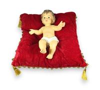 Aurora Store Statua di Gesù Bambino su CUSCINO da 28 cm Design Tradizionale Bambinello Italiano Statuina in Ceramica su Culla cusino presepe Recite Natale Natività Articoli Religiosi Dipinta a Mano