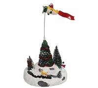 Aurora Store Villaggio di Natale innevato con Movimento Babbo Natale sul Aereo, Paesaggio con Albero di Natale e Soggetti con Luci e Musica Carillon con luci Musicale 18x16x h. 22 cm