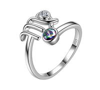 Aurora Tears 12 Zodiac Anello Regolabile in Argento Sterling 925 Splitter Mystic Rainbow Topaz, Anello Aperto, oroscopio con zirconi, Regalo per Donne e Ragazze e Placcato Oro, Regolabile