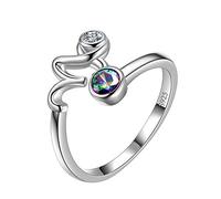 Aurora Tears 12 Zodiac Anello regolabile in argento Sterling 925 Splitter Mystic Rainbow Topaz, anello aperto, oroscopio con zirconi, regalo per donne e ragazze e Placcato oro, regolabile