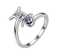Aurora Tears 12 Zodiac Anello Regolabile in Argento Sterling 925 Splitter Mystic Rainbow Topaz, Anello Aperto, Regalo per Donne e Ragazze Placcato Oro, Regolabile