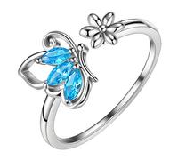 Aurora Tears Anello da donna a forma di farfalla Anello in argento sterling 925 Anelli regolabili con apertura cristalli blu Cubic Zirconia Gfits DR0074M