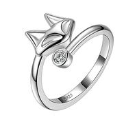 Aurora Tears Anello regolabile con coda di volpe, in argento Sterling 925, con zirconi cubici per donne e ragazze DR0132W