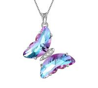 Aurora Tears, collana con ciondolo a forma di farfalla e cuore, in argento Sterling 925, con cristallo e pietra di nascita, ideale come regalo di nozze e compleanno per donne, Zirconia cubica