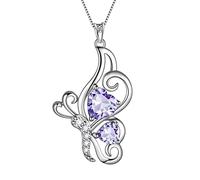 Aurora Tears, collana con ciondolo a forma di farfalla e cuore, in argento Sterling 925, con cristallo e pietra di nascita, ideale come regalo di nozze e compleanno per donne, Zirconia cubica