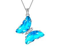 Aurora Tears Collana da donna con ciondolo a forma di cuore, in argento Sterling 925, con ciondolo a forma di farfalla, Argento sterling, Acquamarina