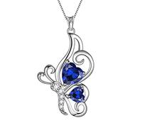 Aurora Tears Collana da donna con ciondolo a forma di cuore, in argento Sterling 925, con ciondolo a forma di farfalla, Zirconia cubica, Zaffiro