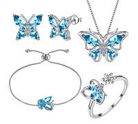 Aurora Tears, collana e orecchini in argento Sterling 925, con ciondolo a forma di farfalla, ideale come regalo per donne e ragazze e Set collana/orecchini/anelli/bracciali